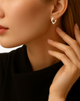 10K Gold Tri-Color Square Hoop Earrings, Italian Style Design, Twisted Hoops