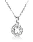 CZ Initial Round Charm Necklace (Letters A-Z) 16" 18" in Sterling Silver