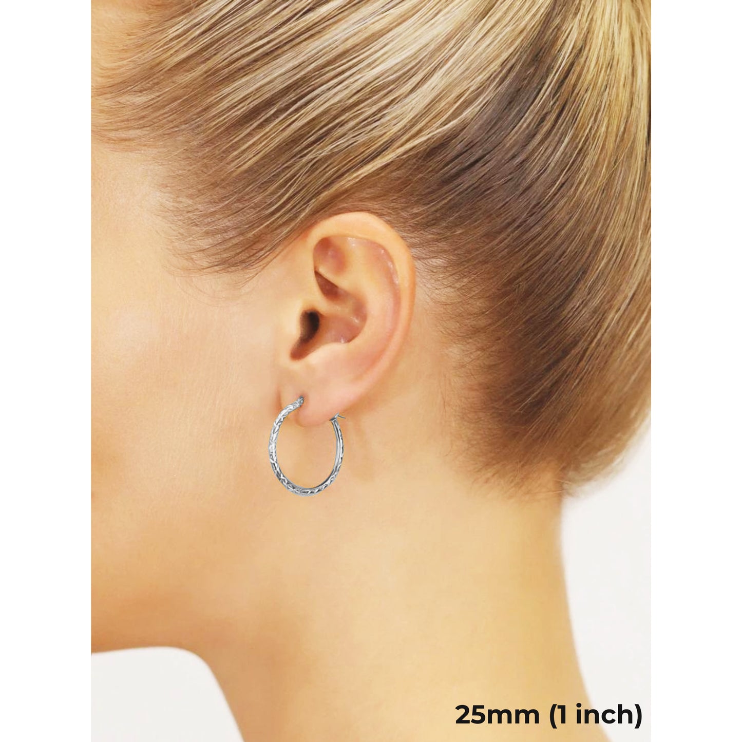 14K Yellow Gold & White Gold Fancy Diamond-Cut Hoop Earrings, Small and Large Gold Hoops, Made by TILO Jewelry