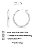 10K White Gold Classic Round Hoop Earrings, All Sizes Available