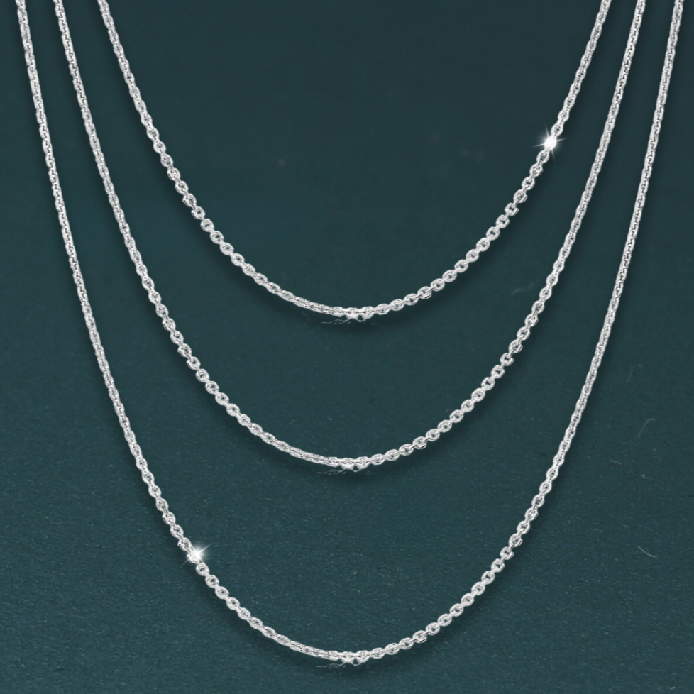 14k Solid White Gold Diamond-Cut Cable Chain Necklace 16 18 20Inch, 1.5mm Thick