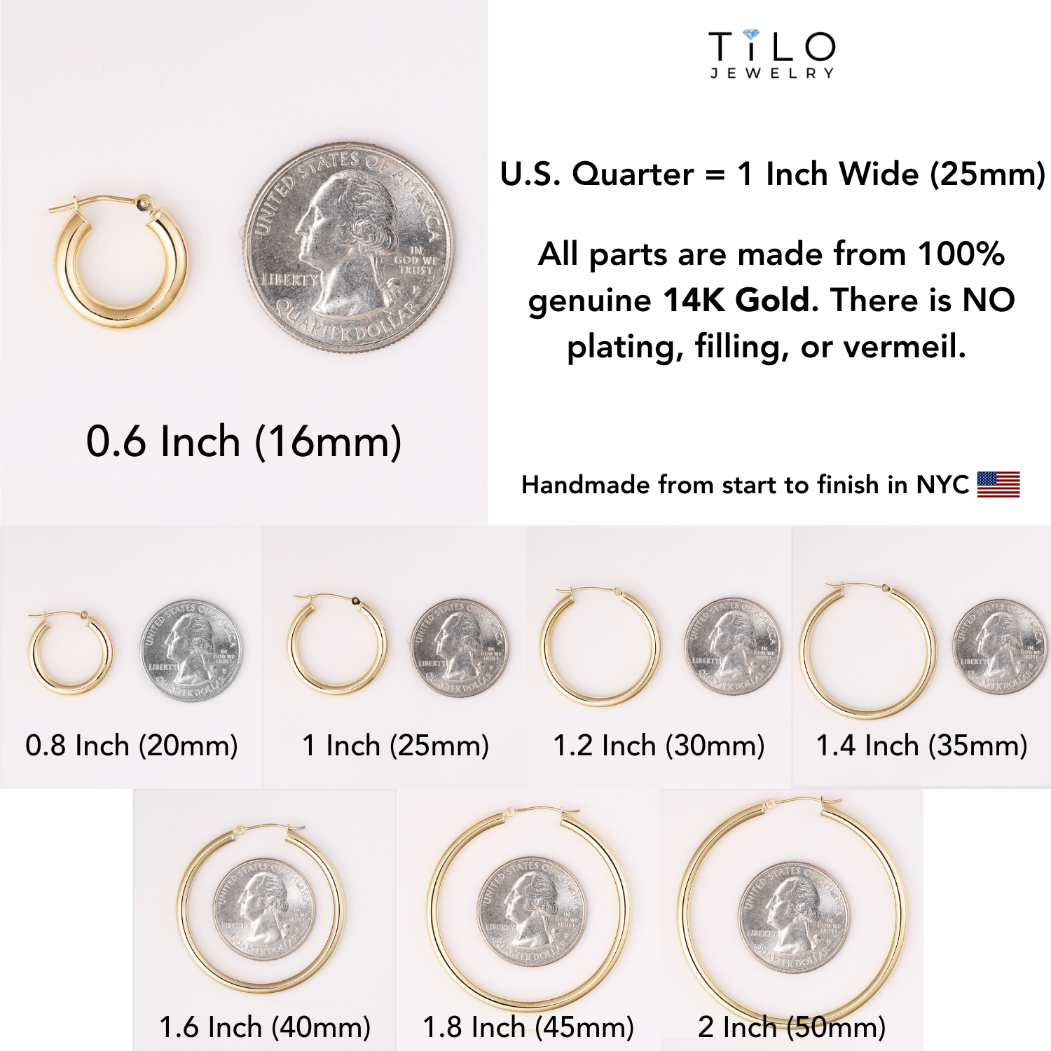 14k Yellow Gold Chunky Hoop Earrings, 3mm Thickness