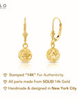 14k Yellow Gold Sparkle Ball Dangle Earrings With Diamond-Cuts