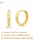 14K Yellow Gold Classy Huggies, Dainty Everyday Gold Earrings