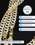 Sterling Silver Curb Chains, Two-Tone Italian Necklace, With Hand Engraved Diamond-Cuts
