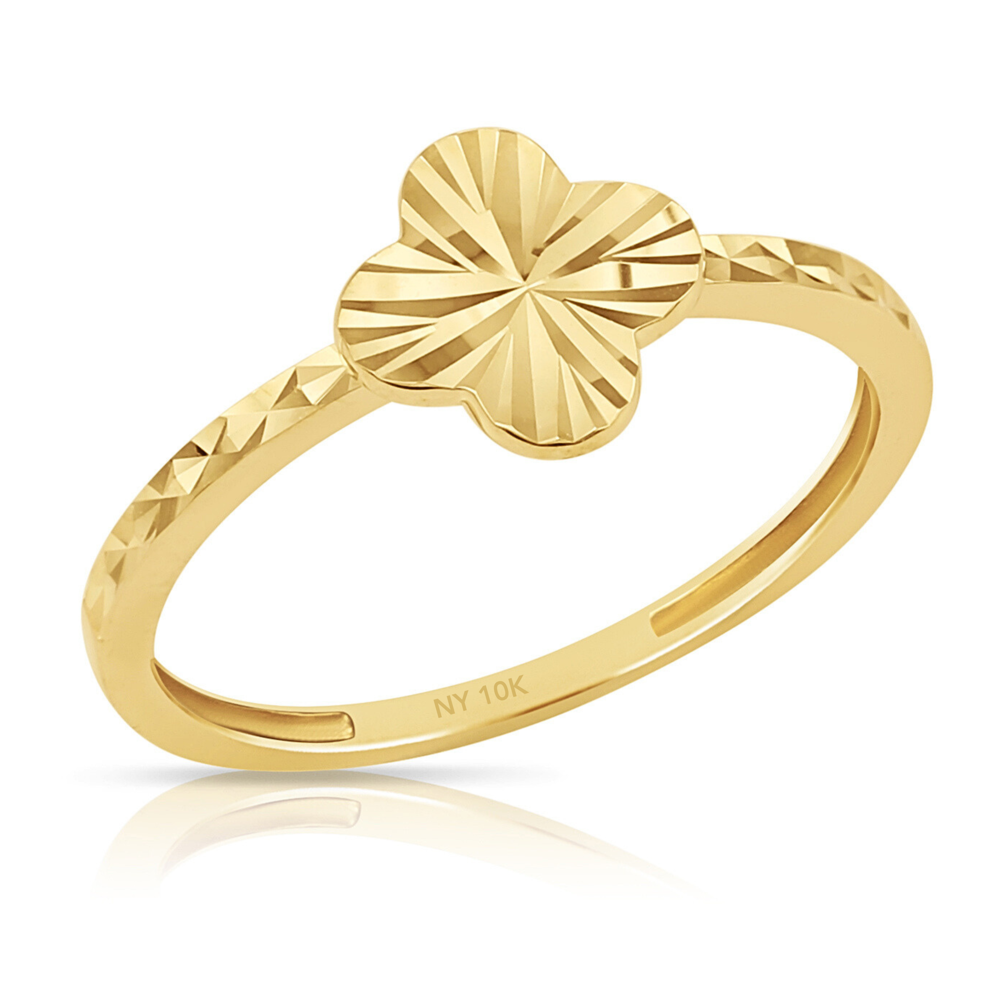 10k Two-Tone Gold Milgrain Edge Four Leaf Clover Filigree Cocktail Ring - Handmade Statement Ring For Women
