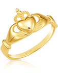 14K Solid Yellow Gold Claddagh Ring, Heart With Crown Design