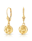 14K Yellow Gold Ball Dangle Earrings, Engraved Star Design