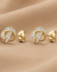 Solid 14k Gold Brilliant CZ Love Knot Twist Studs, 7mm, With Pushbacks