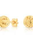 14k Gold Ball Stud Earrings with Hand Engraved Spiral Design