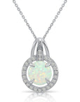 Sterling Silver Simulated Fire Opal Halo Pendant Necklace
