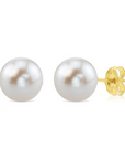 14K Yellow Gold Freshwater White Pearl Stud Earrings, With Pushbacks