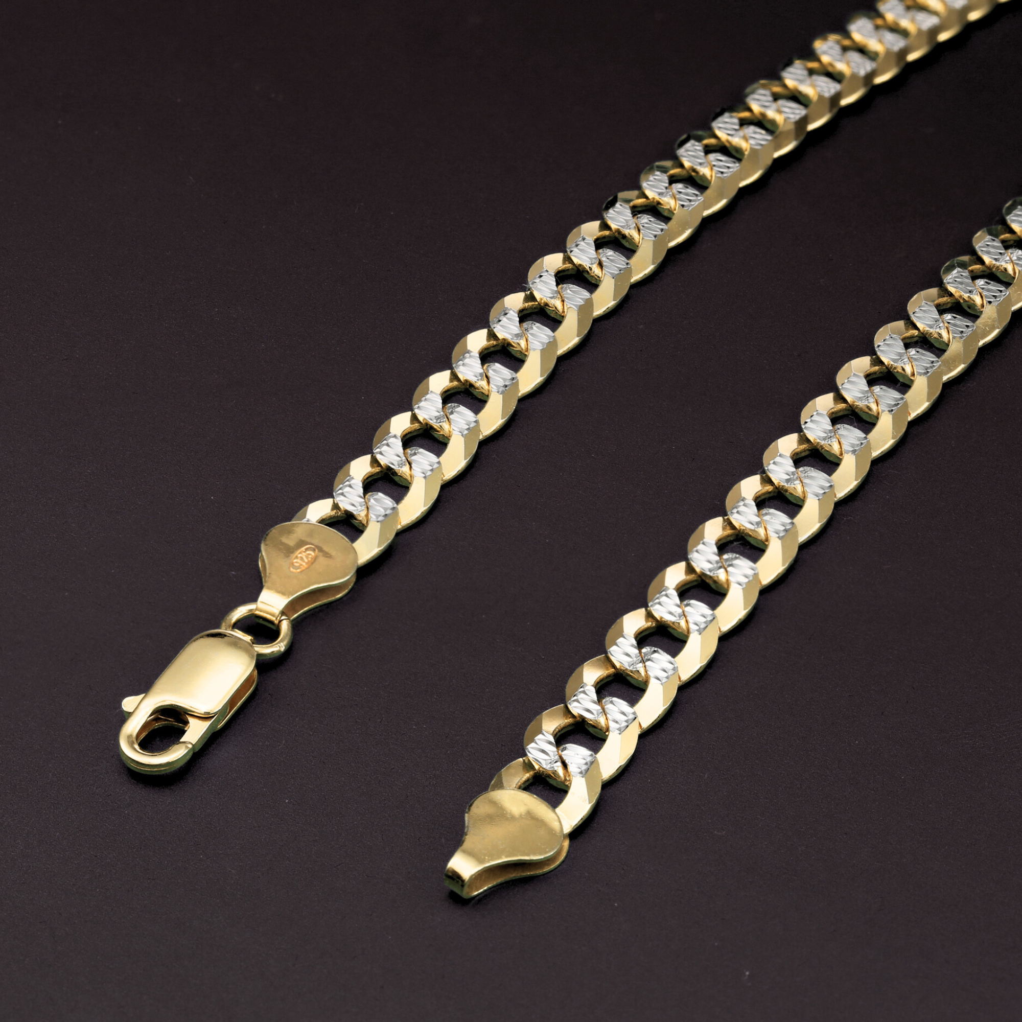 Sterling Silver Curb Chains, Two-Tone Italian Necklace, With Hand