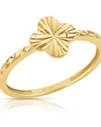 10K Solid Yellow Gold Four Leaf Clover Ring, With Hand Engraved Diamond-Cuts