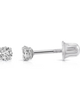 14K White Gold Lab Diamond Stud Earrings, CVD Brilliant Solitaire Round Diamond Studs, Screwback