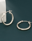 14k White Gold Chunky Hoop Earrings, 3mm Thickness