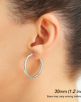 14k White Gold Chunky Hoop Earrings, 3mm Thickness