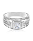 Solid 925 Sterling Silver Solitaire Princess-Cut Square Pave Wedding Pinky Ring
