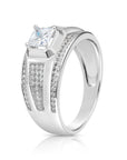 Solid 925 Sterling Silver Solitaire Princess-Cut Square Pave Wedding Pinky Ring