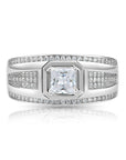Solid 925 Sterling Silver Solitaire Princess-Cut Square Pave Wedding Pinky Ring