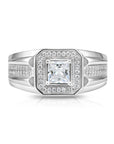 Solid 925 Sterling Silver Solitaire Princess-Cut Square Pave Wedding Pinky Ring