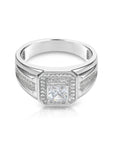 Solid 925 Sterling Silver Solitaire Princess-Cut Square Pave Wedding Pinky Ring