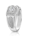 Solid 925 Sterling Silver Solitaire Princess-Cut Square Pave Wedding Pinky Ring