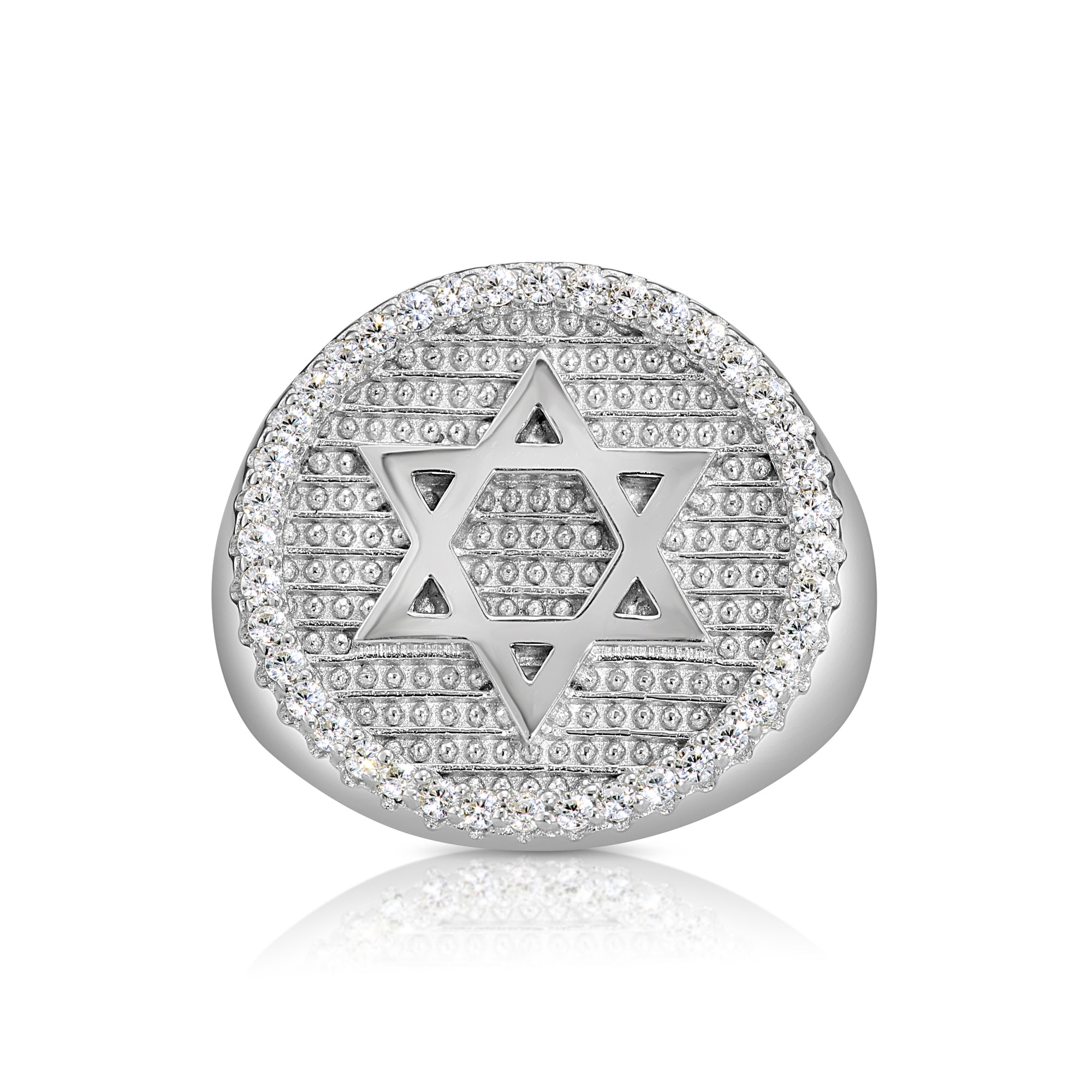 Solid 925 Sterling Silver Star of David Pave Signet Statement