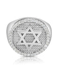 Solid 925 Sterling Silver Star of David Pave Signet Statement Pinky Band Ring