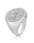 Solid 925 Sterling Silver Star of David Pave Signet Statement Pinky Band Ring