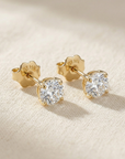 14K Gold Round Brilliant-Cut Lab Diamond Stud Earrings, Screwback