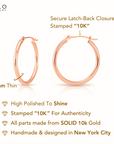 10K Rose Gold Classic Round Hoop Earrings, 2mm Thin