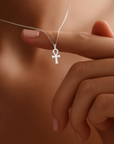 Ankh Cross Charm Necklace, Egyptian Key of Life in Sterling Silver