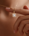 14K Yellow Gold Princess-Cut Halo Pendant Necklace