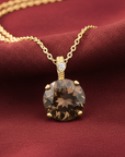 14k Yellow Gold Smoky Quartz Gemstone And Diamond Pendant Necklace