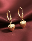 14K Yellow Gold Heart Drop Dangle Earrings