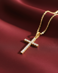14K Yellow Gold Small CZ Cross Pendant, With 18" Cable Chain Necklace