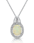 Sterling Silver Simulated Fire Opal Halo Pendant Necklace