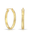 14K Yellow Gold Full Diamond-Cut Oval Hoop Earrings