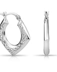 Sterling Silver Diamond-Cut Square Hoop Earrings, Hand Engraved Design
