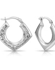 Sterling Silver Diamond-Cut Square Hoop Earrings, Hand Engraved Design