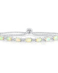 Sterling Silver Fire Opal Adjustable Bracelet With Cubic Zirconia Stones