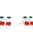 925 Sterling Silver Red Cherry Enamel Studs, Pushback