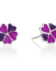 925 Sterling Silver Purple Clover Enamel Studs, Pushback