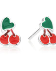 925 Sterling Silver Red Cherry Enamel Studs, Pushback
