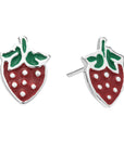 925 Sterling Silver Red Strawberry Enamel Studs, Pushback