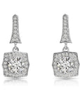 925 Sterling Silver Drop Dangle Earrings, Halo CZ Cushion Design, With Push-Backs