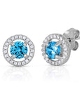 CZ Birthstone Halo Stud Earrings - Available in all 12 colors in Sterling Silver
