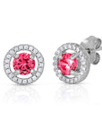 CZ Birthstone Halo Stud Earrings - Available in all 12 colors in Sterling Silver
