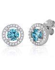 CZ Birthstone Halo Stud Earrings - Available in all 12 colors in Sterling Silver